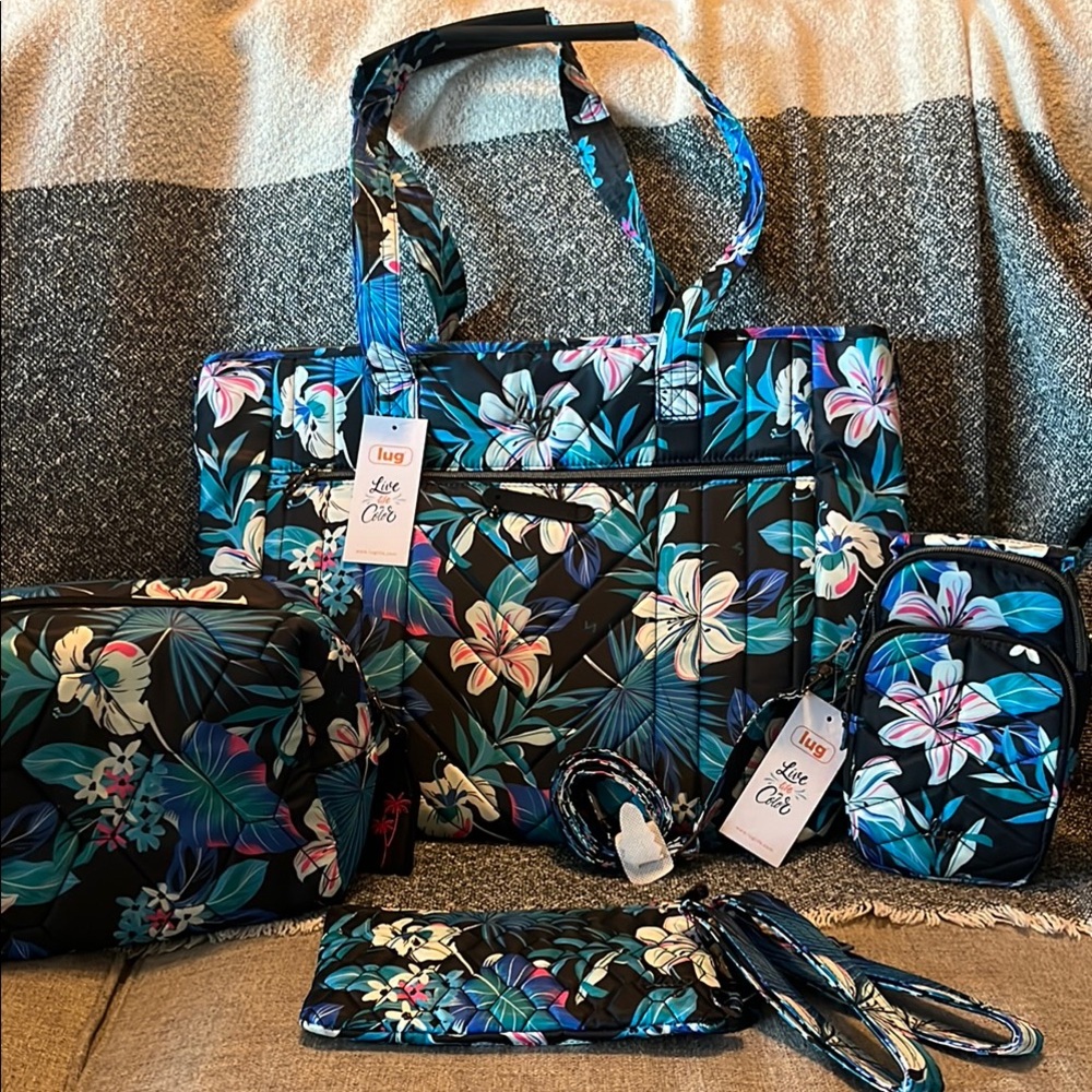 Lug Blue Hibiscus Print Women's Bag Set